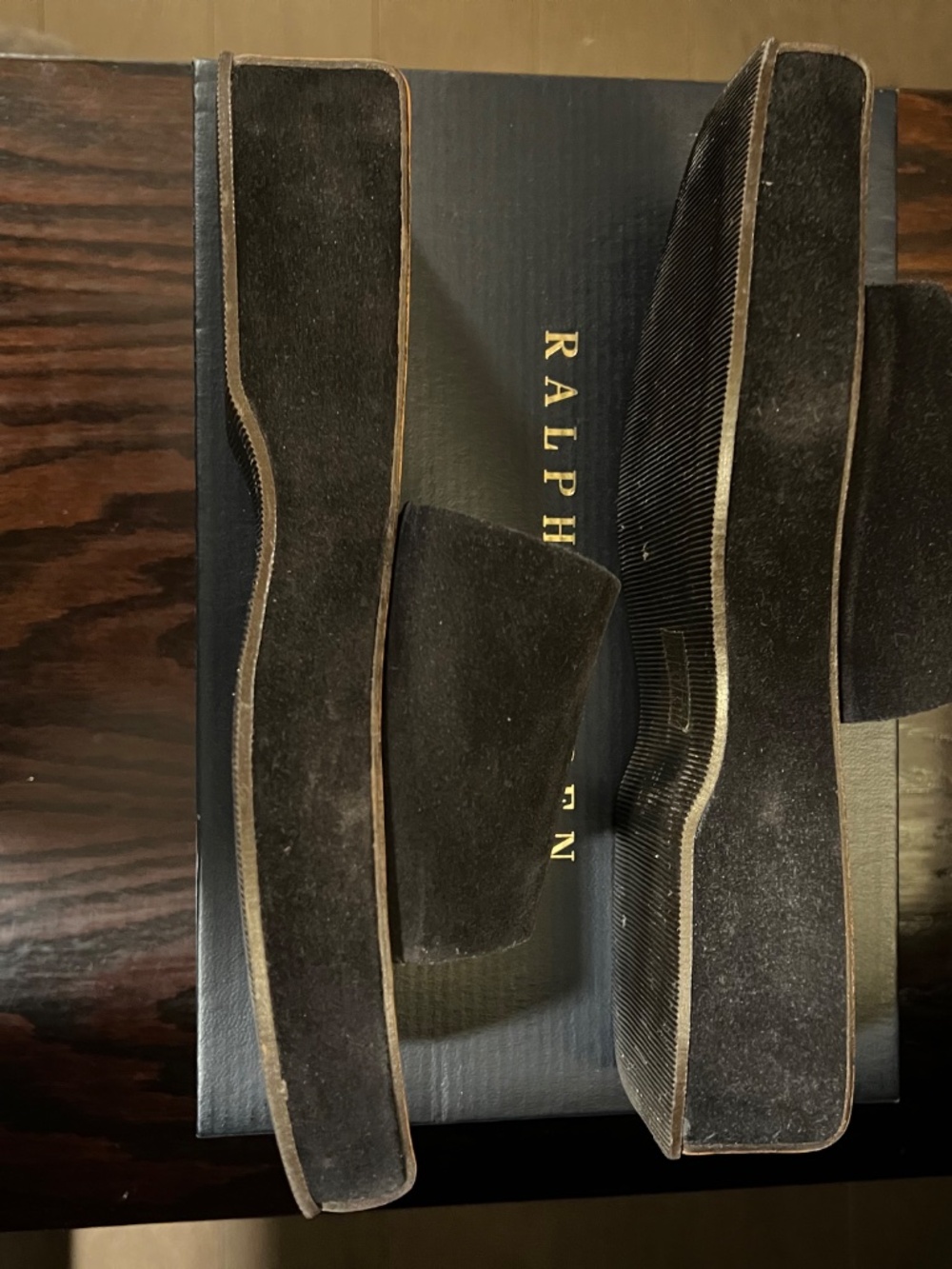 Ralph Lauren Suede and Leather Black Platform Sandals - Picture 7 of 9